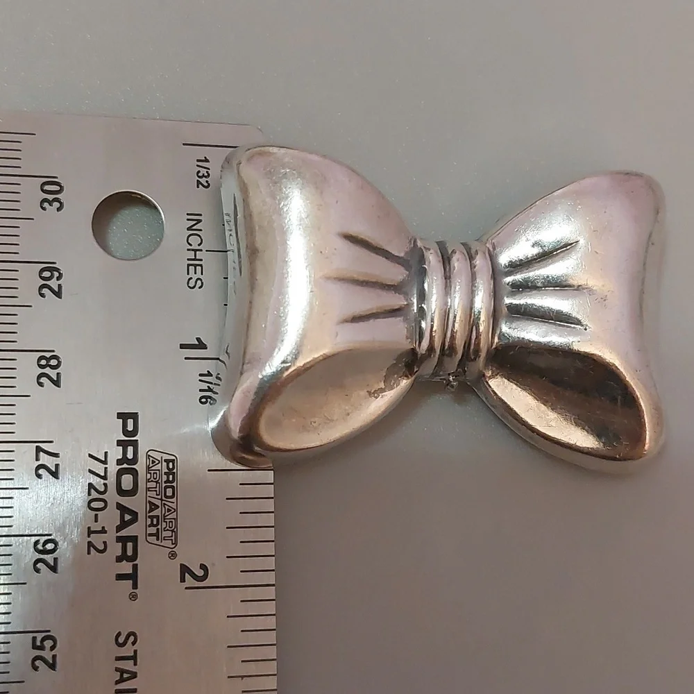 Vintage Antique 925 Sterling Silver Puffy Bow Brooch Pin or Pin Chunky Large - Picture 6 of 7